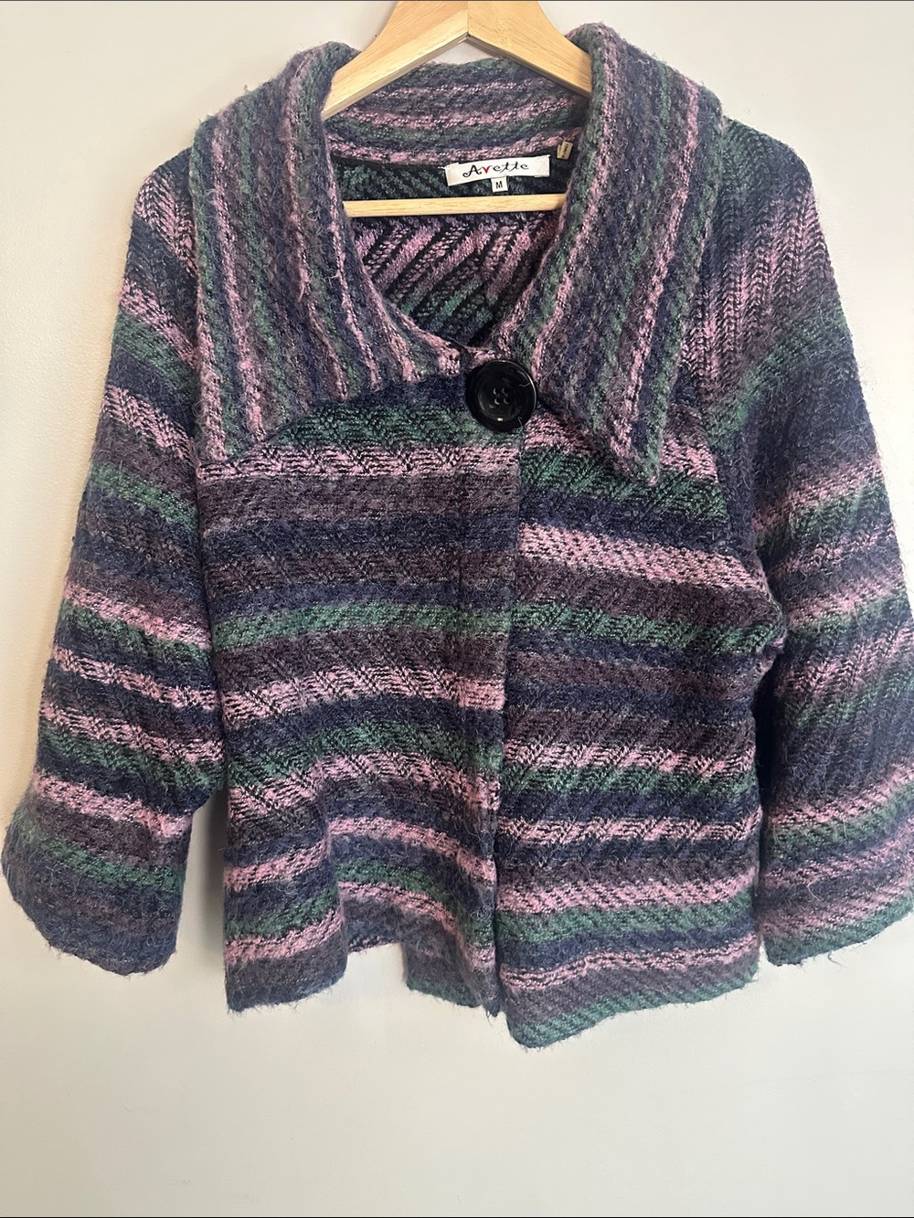 Avette Vintage Fuzzy Mohair Blend One-Button Poncho Cardigan Jacket M